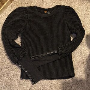 Free People Black Ribbed Long Sleeve Top